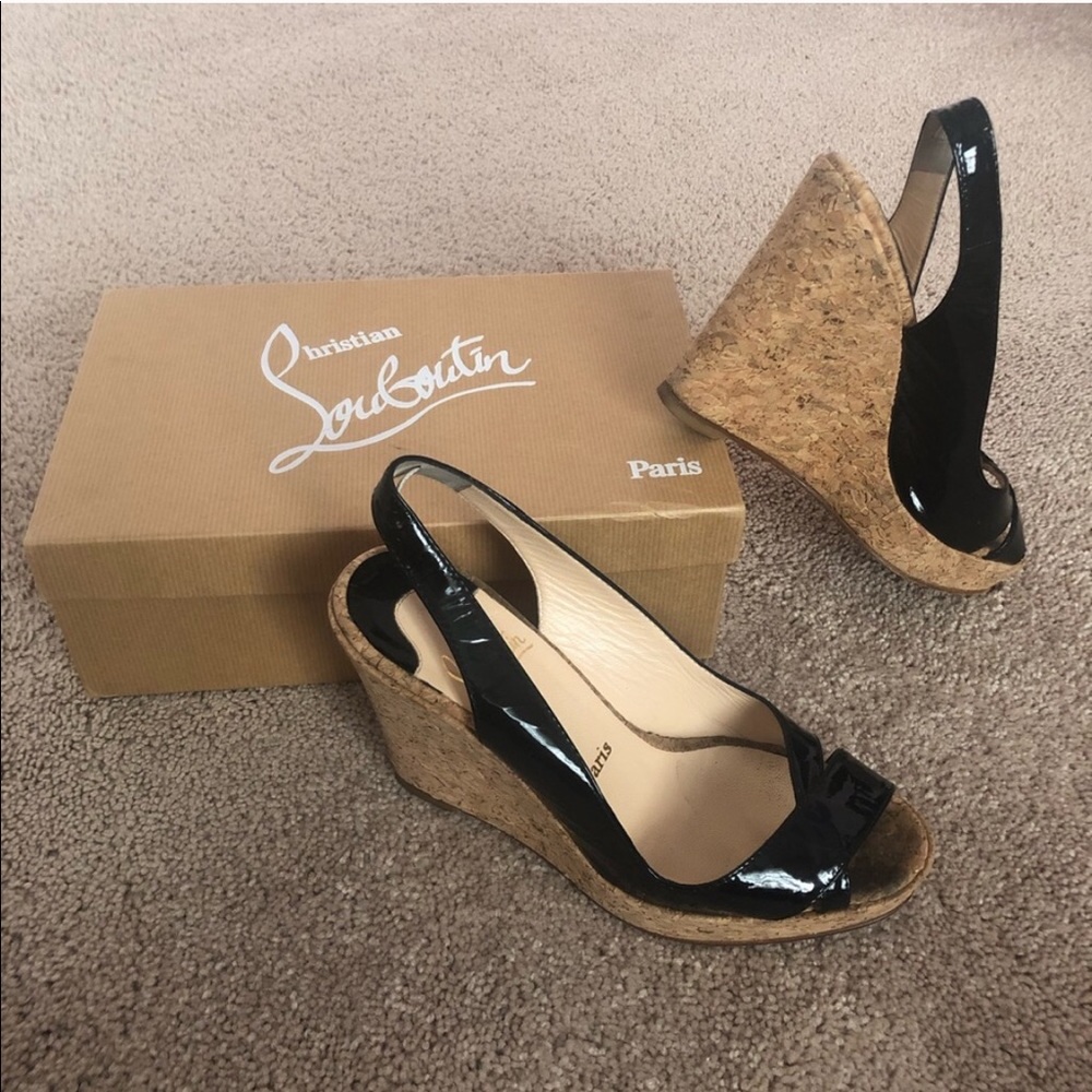 Christian Louboutin black wedge sling back heels